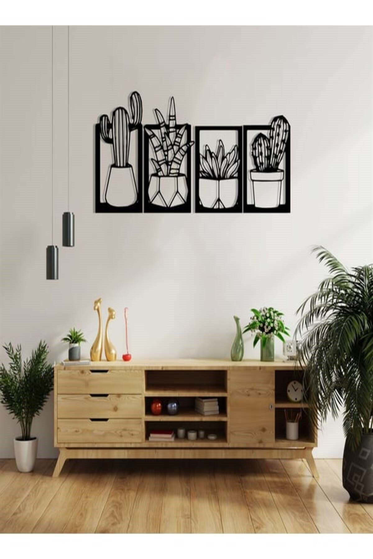 Kaktüs Çerçeve Serisi - Ahşap Duvar Dekoru (4 lü Set)