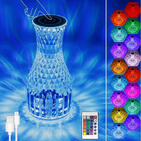 Starixa® Sürahi Model USB Şarjlı Kumandalı 16 Farklı Işık Modlu Masa Üstü Kristal Akrilik Lamba Led