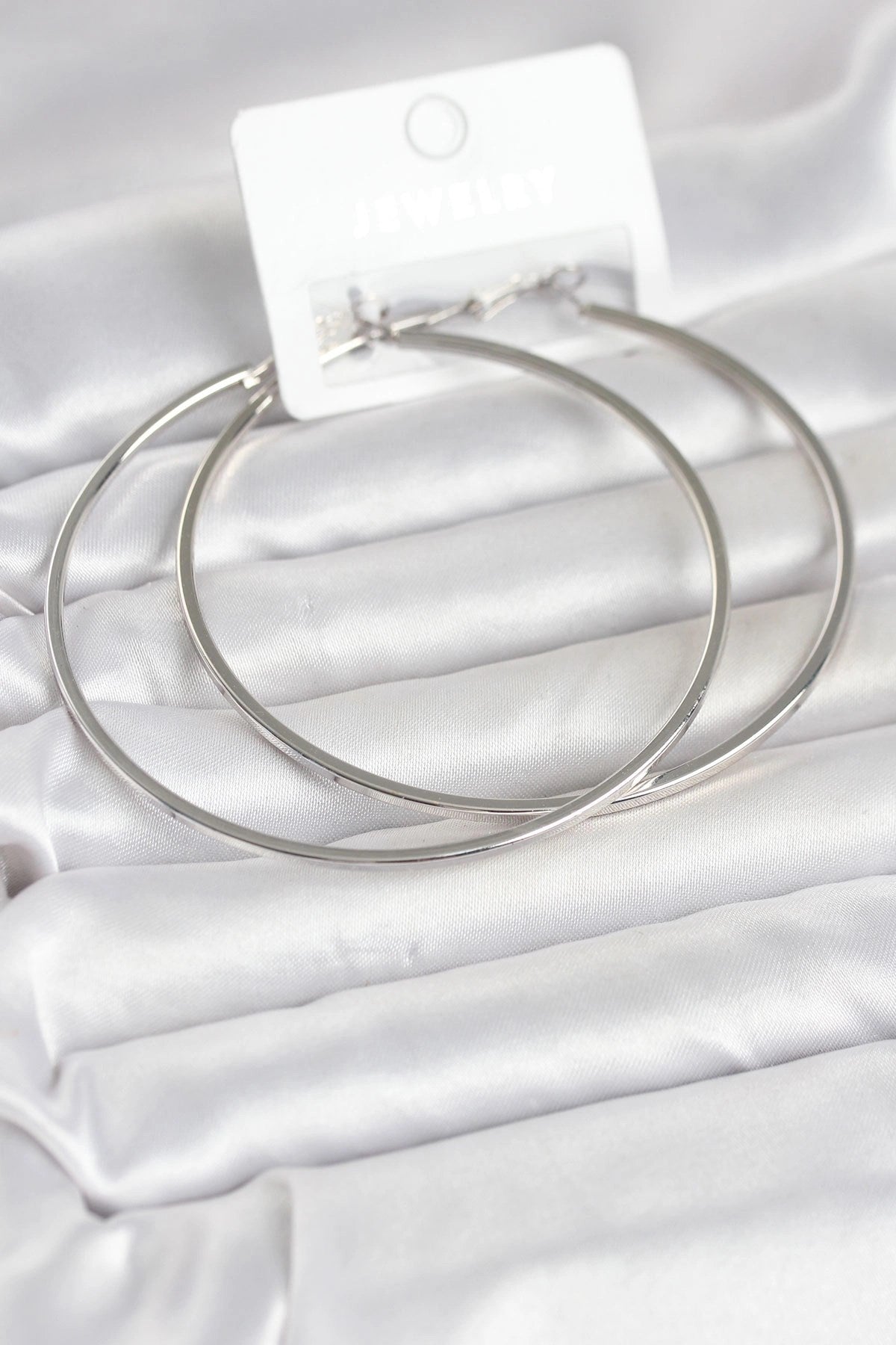 Mey İthalat® Gümüş Renk Pirinç Köşeli Kenar Halka 72 mm Kadın Küpe