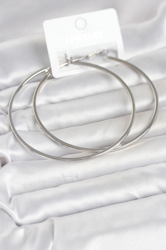 Mey İthalat® Gümüş Renk Pirinç Köşeli Kenar Halka 72 mm Kadın Küpe