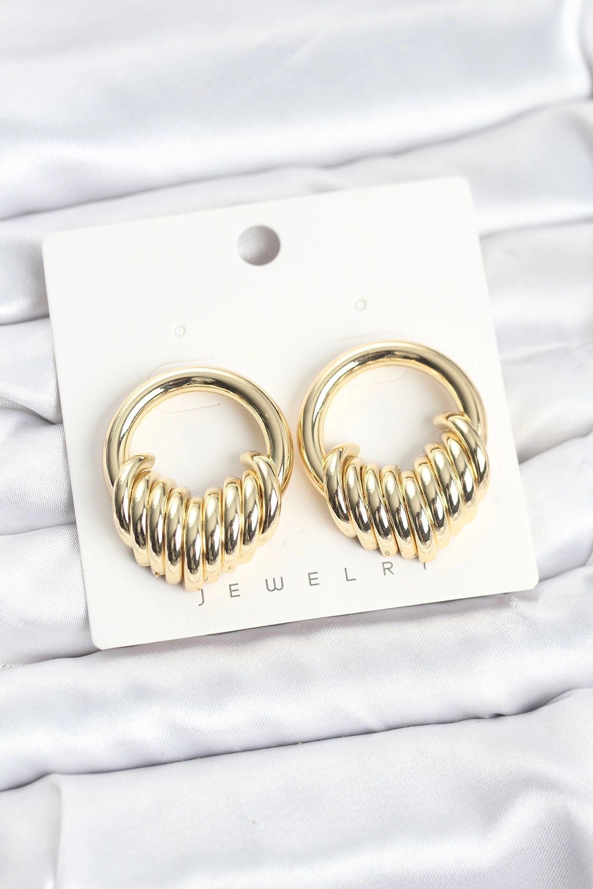 Mey İthalat® Pirinç Gold Renk Halka Sarmal Model Vintage Kadın Küpe