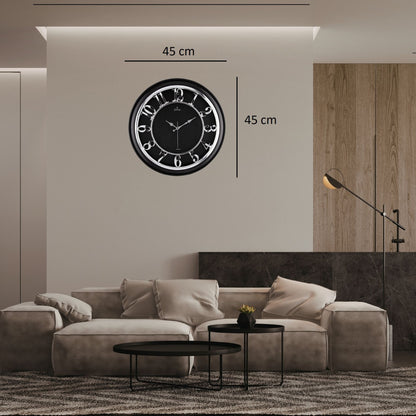 45 Cm Siyah Çerçeve Kabartma Gümüş Rakam Duvar Saati