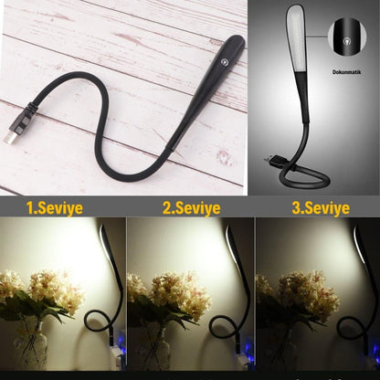 Kompakt USB Siyah 14 Ledli 3 Kademeli Dokunmatik Okuma Lambası