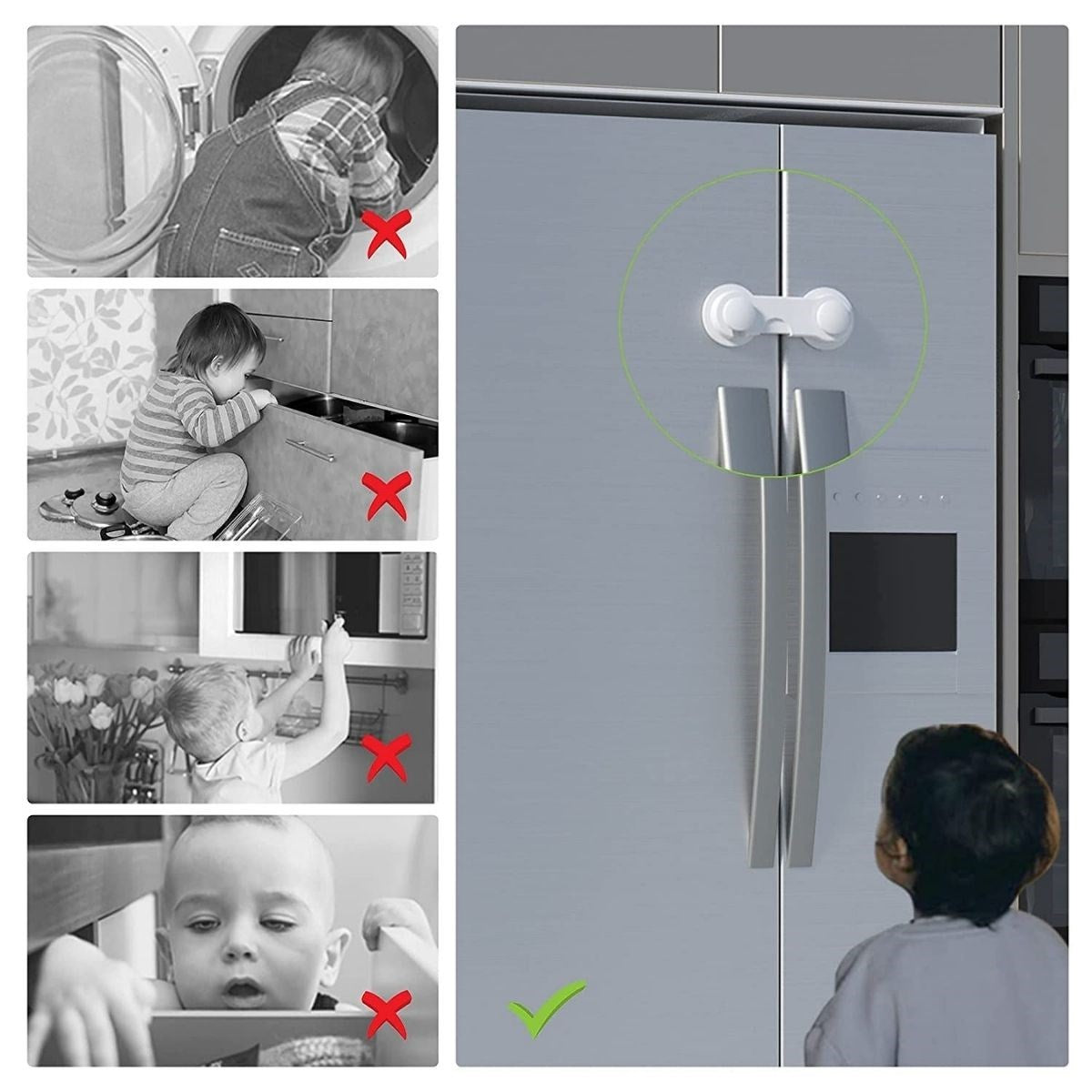 Starixa® Bebek Çocuk Güvenliği Çekmece ve Dolap İçin Kendiliğinde Yapışkanlı Vidasız Kapak Kilidi