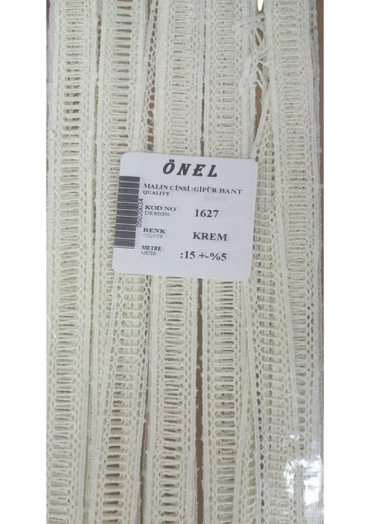 Dantel Polyester Güpür Bant Krem 15 Metre En 3 cm ON-1627-KR