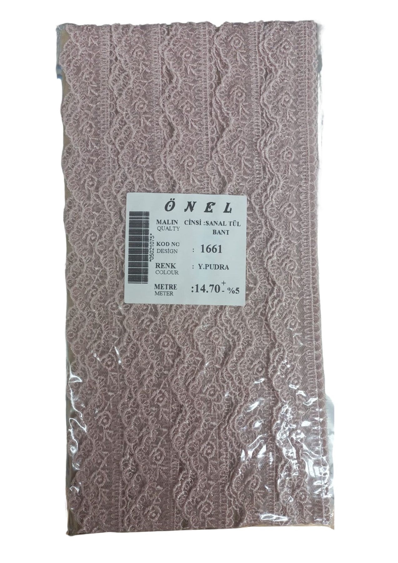 Lace Polyester Virtual Tulle Ribbon Light Powder 14.70 Meter Width 6 cm ON-1661-PU