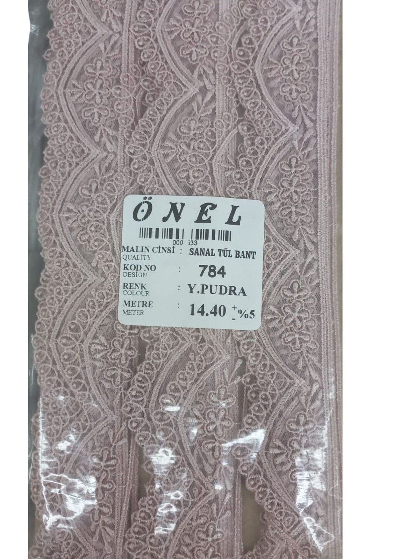 Lace Polyester Virtual Tulle Trim L.Powder 14.40 Meters Width 3 cm ON-784-PU