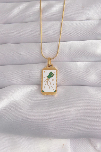 Mey İthalat® 316L Çelik Gold Renk Beyaz Mineli Tarot Kolye