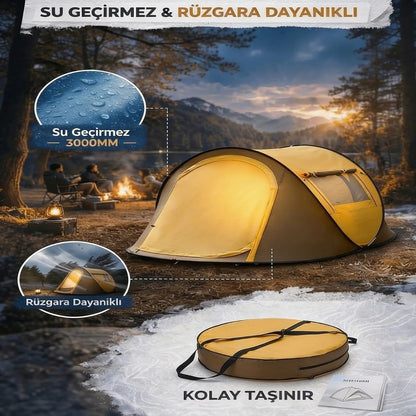 Starixa® 2 Kişilik Vagon Tipi Yarı Otomatik Kamp Çadırı - Çift Kapılı, Çift Pencereli, Hafif Taşınabilir Outdoor Doğa Çadırı 220x120x90 cm