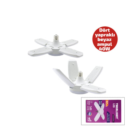 1+4 KOLLU - YAPRAKLI PERVANE MODELİ PAPATYA BEYAZ LED LAMBA AMPUL 40W - E27 P-6040B (5347)