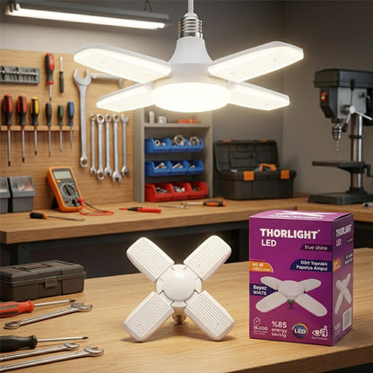1+4 KOLLU - YAPRAKLI PERVANE MODELİ PAPATYA BEYAZ LED LAMBA AMPUL 40W - E27 P-6040B (5347)