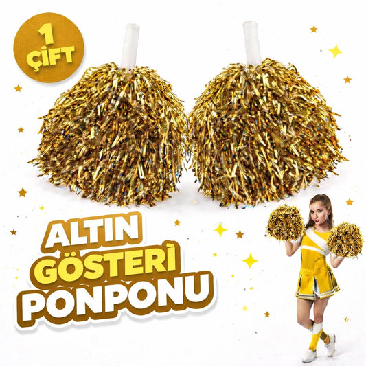 1 Çift ( 2 Adet ) Altın Renk 23 Nisan 19 Mayıs 29 Ekim Okul Gösteri Ponponları Ekstra Dolgun (5347)