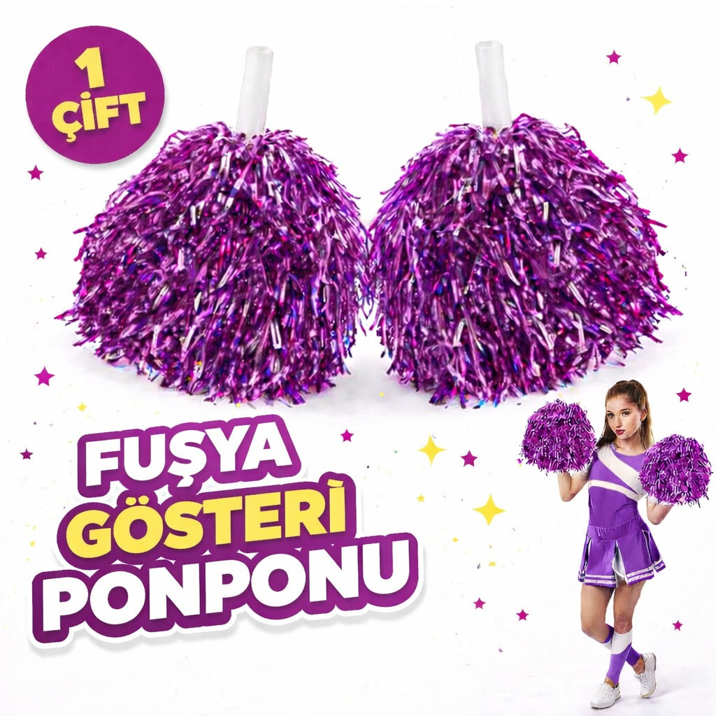 1 Çift ( 2 Adet ) Fuşya Renk 23 Nisan 19 Mayıs 29 Ekim Okul Gösteri Ponponları Ekstra Dolgun (5347)