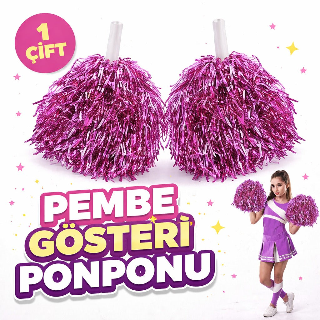 1 Çift ( 2 Adet ) Pembe Renk 23 Nisan 19 Mayıs 29 Ekim Okul Gösteri Ponponları Ekstra Dolgun (5347)