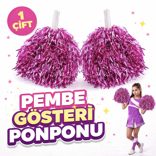 1 Çift ( 2 Adet ) Pembe Renk 23 Nisan 19 Mayıs 29 Ekim Okul Gösteri Ponponları Ekstra Dolgun (5347)