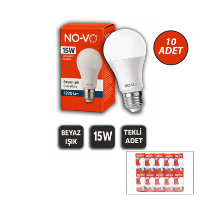 10 ADET 15W BEYAZ LED AMPUL 1200LM 6500K 15.000 SAAT ÖMÜR (5347)