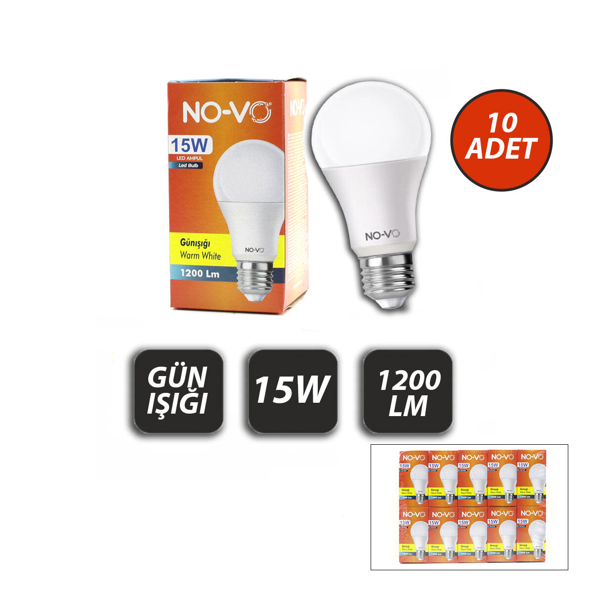 10 ADET 15W GÜN IŞIK LED AMPUL 1200LM 3000K 15.000 SAAT ÖMÜR (5347)