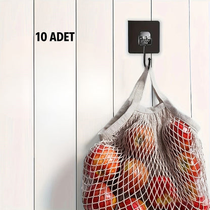 10 Adet Duvara, Dolapa Yapışan Güçlü Yapışkanlı Siyah Duvar Askısı (5347)