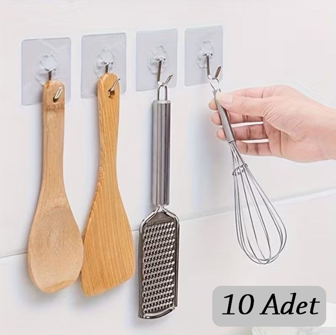 10 ADET Kendinden Yapışkanlı Şeffaf Askı (5347)