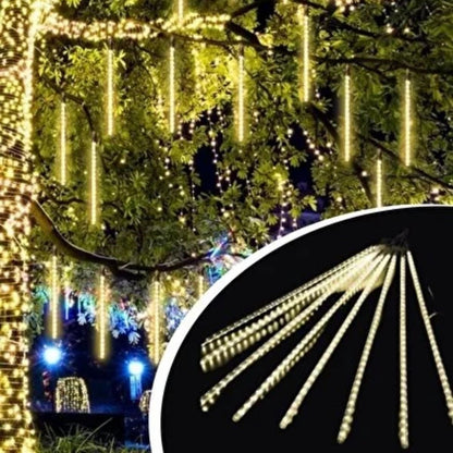 إضاءة شجرة 10 × 45 سم بلاستيكية نيزكية LED USB بكابل 2 متر لون أصفر - إضاءة ديكورية معلقة متغيرة الألوان للحديقة والأماكن الخارجية (5347)