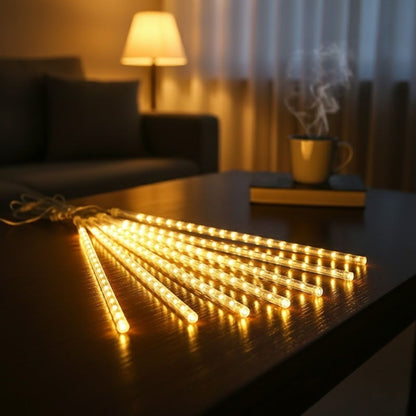 إضاءة شجرة 10 × 45 سم بلاستيكية نيزكية LED USB بكابل 2 متر لون أصفر - إضاءة ديكورية معلقة متغيرة الألوان للحديقة والأماكن الخارجية (5347)