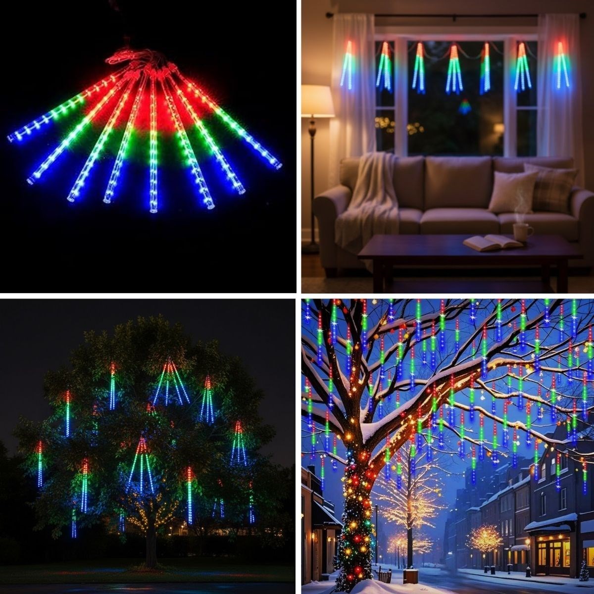 10-Pack 45 CM Long Plastic Meteor Shower 2m Cable LED USB RGB Tree Light - Color Changing Hanging Decorative Garden and Outdoor Lighting (5347)