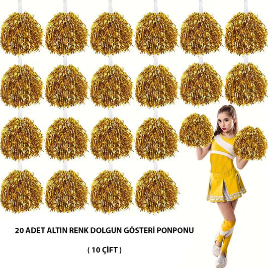 10 Çift ( 20 Adet ) Altın Renk 23 Nisan 19 Mayıs 29 Ekim Okul Gösteri Ponponları (5347)
