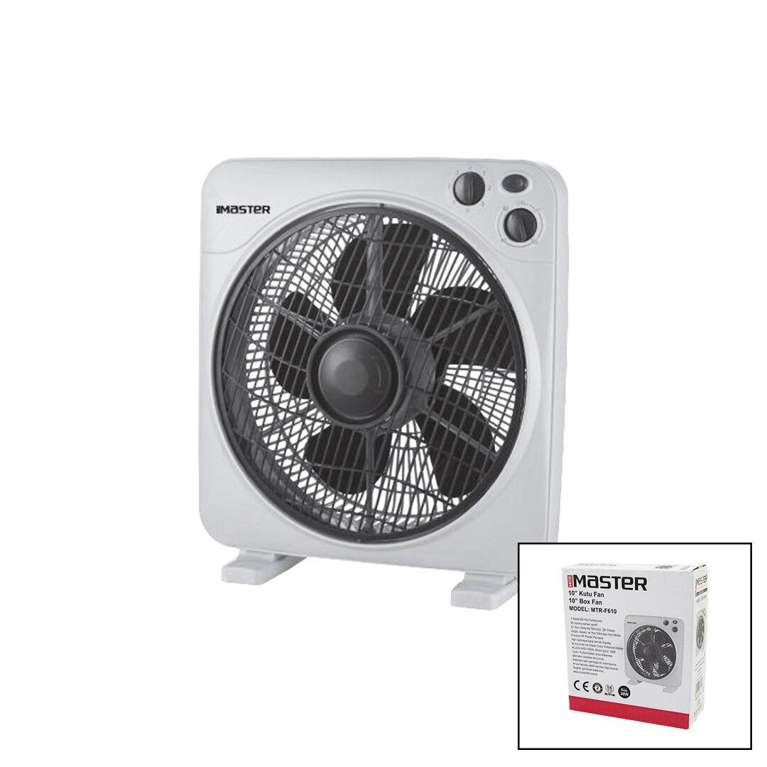 10 INCH BOX FAN 3 SPEED 6 PLASTIC BLADES 38W 60MIN TIMER MTR-F610 (5347)