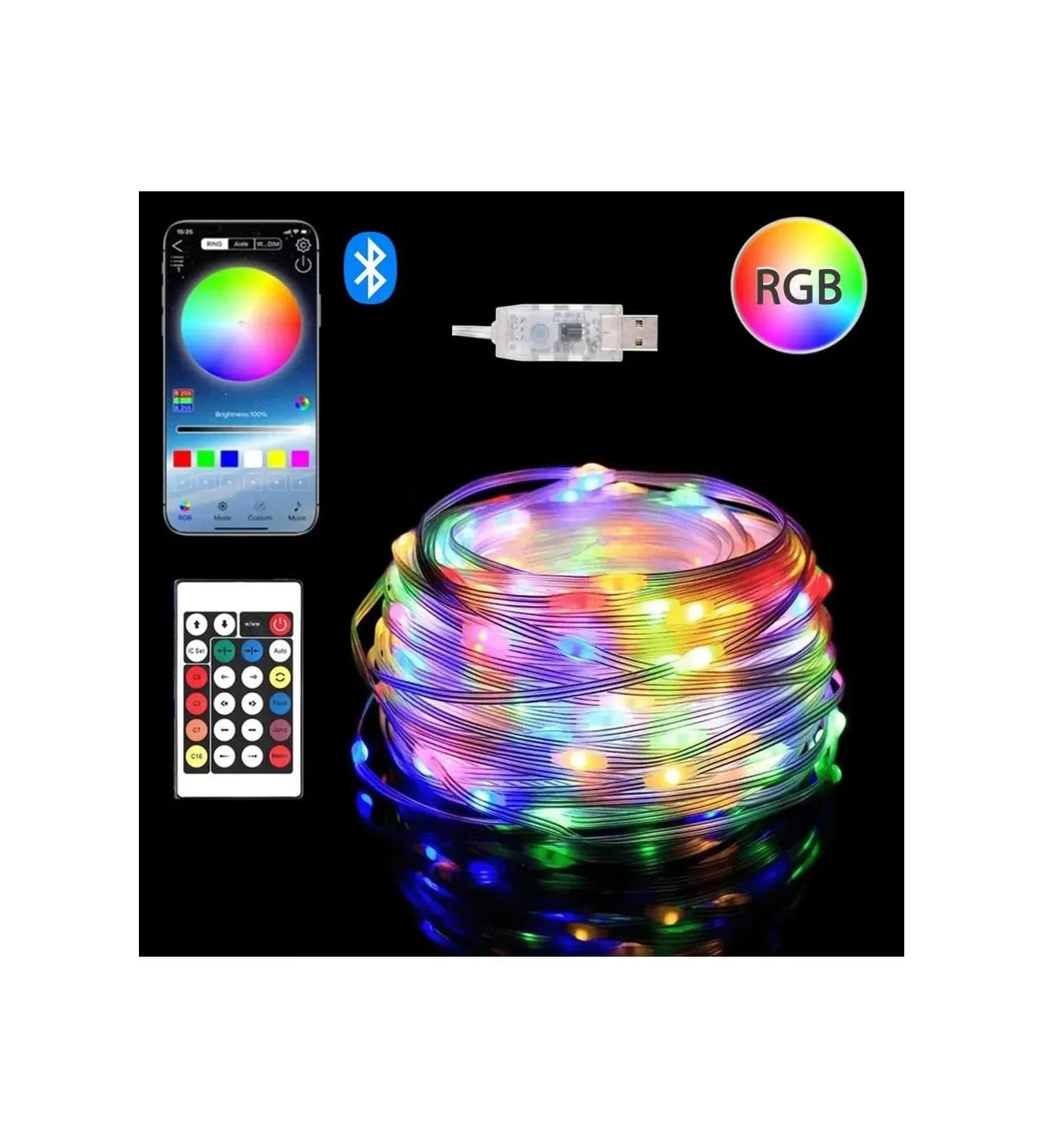 شريط إضاءة ليد بطول 10 متر، يعمل بمنفذ USB، مزود بجهاز تحكم عن بعد، إضاءة محيطة SDR-LED-109 (5347)