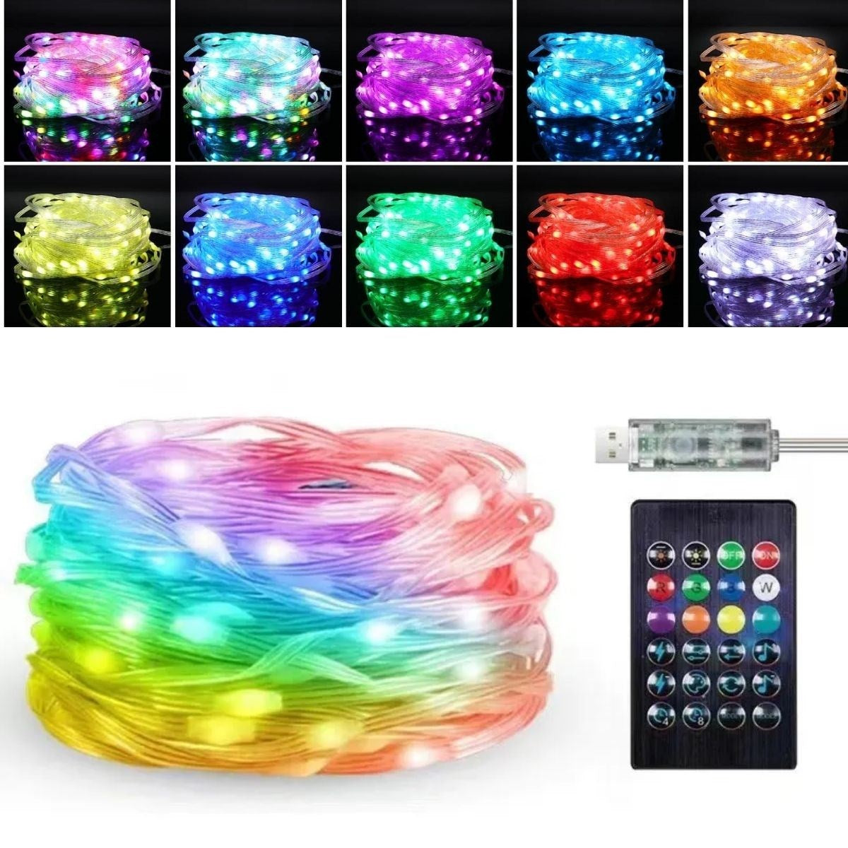 مصباح LED USB للتحكم عن بعد بطول 10 أمتار - إضاءة محيطة زخرفية متعددة الأوضاع (5347)