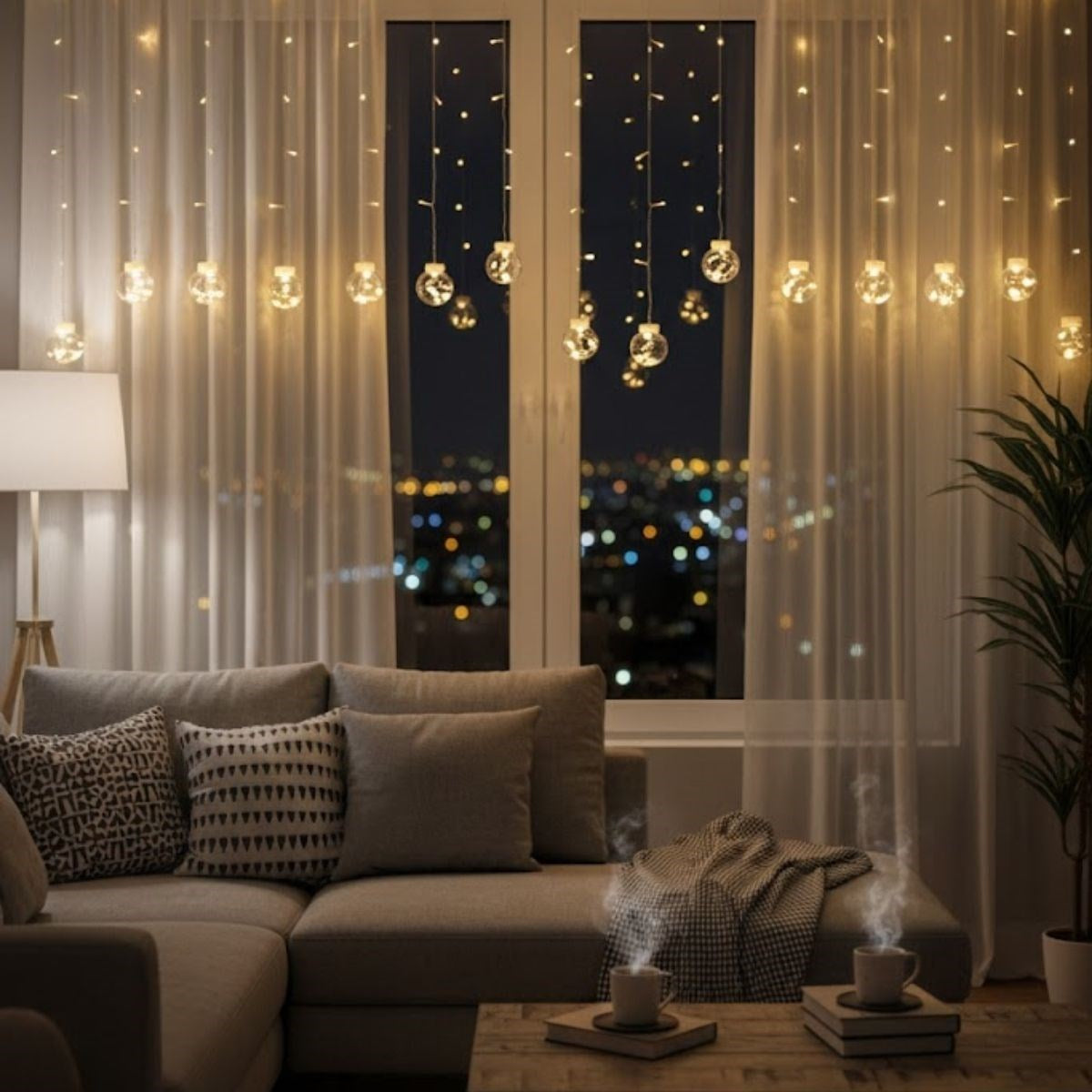 10 Sarkıtlı Kumandalı Dekoratif Top İçi Mini Toplu LED Günışığı Rengi Dekoratif Aydınlatma (5347)