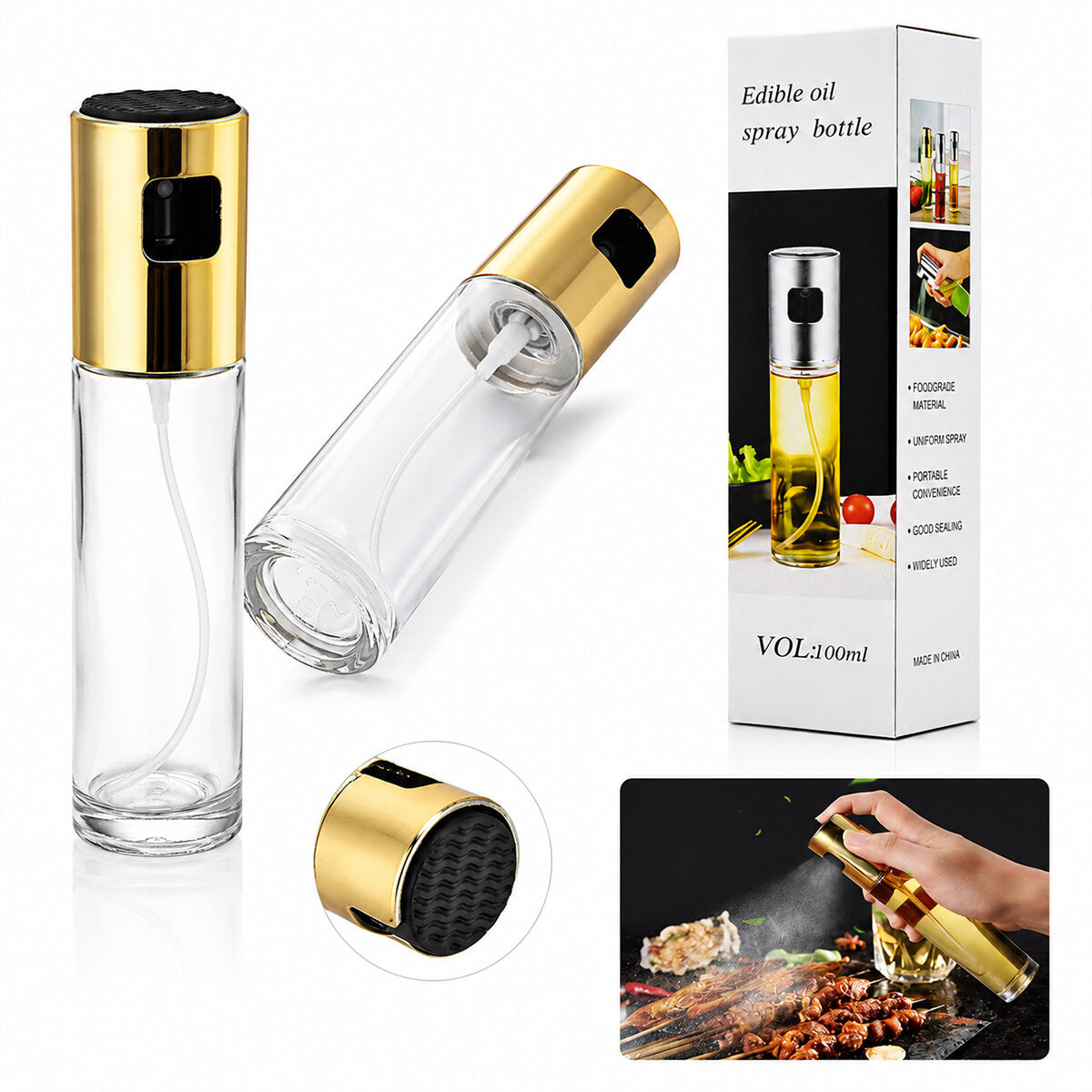 100 ML SPREY CAM YAĞDANLIK KROM - RENKLİ SPREY KAFA - İNCE UZUN ŞİŞE (5347)