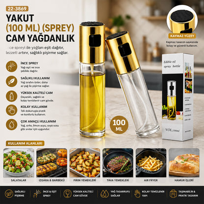 100 ML SPREY CAM YAĞDANLIK KROM - RENKLİ SPREY KAFA - İNCE UZUN ŞİŞE (5347)