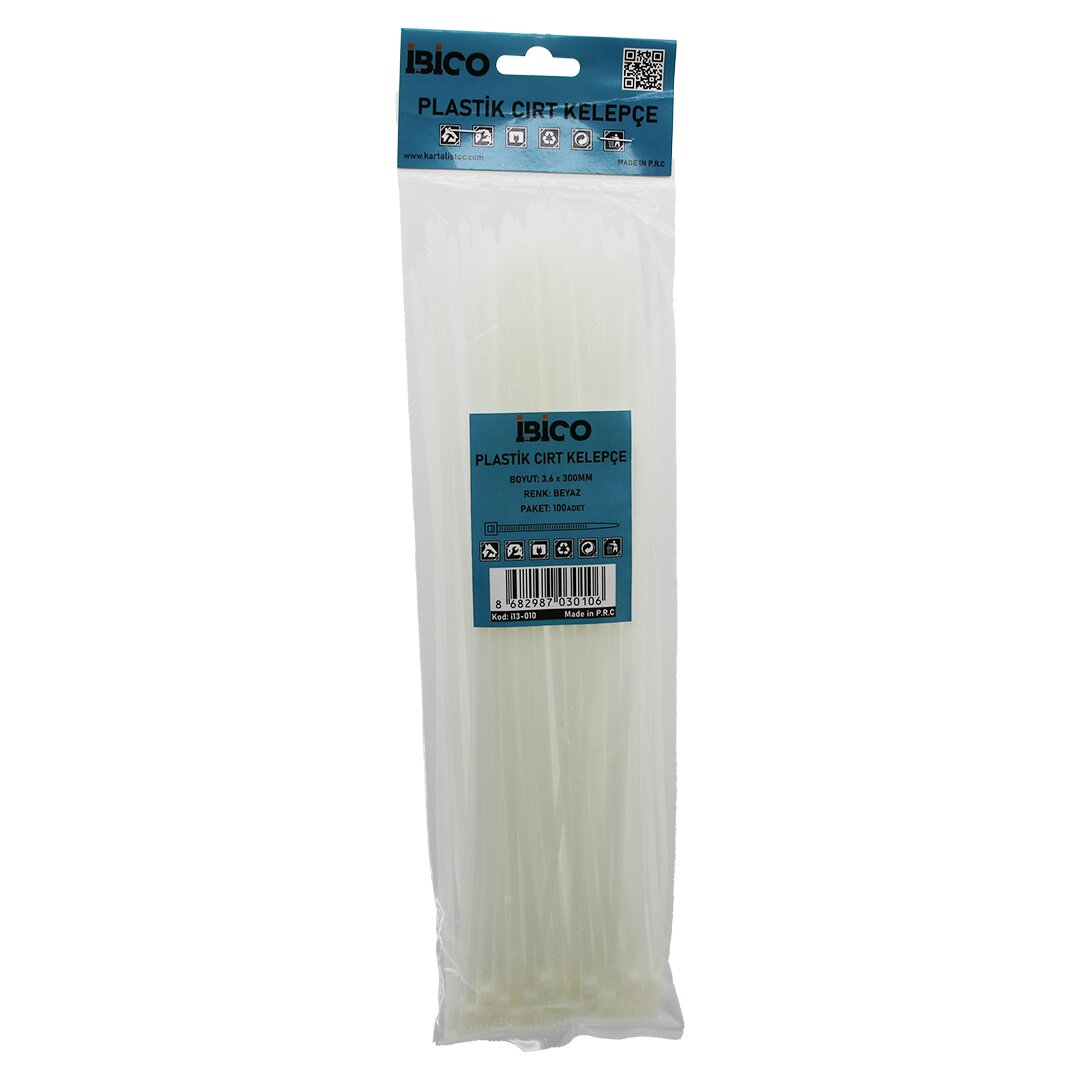 100PCS BEYAZ   3.6X300MM  PLASTİK CIRT KELEPÇE (5347)