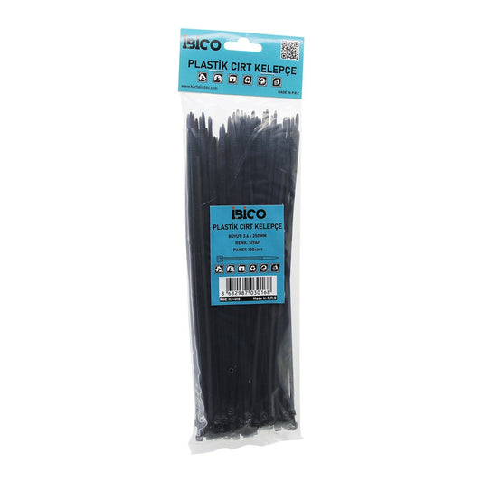 100PCS SİYAH   3.6X250MM  PLASTİK CIRT KELEPÇE (5347)