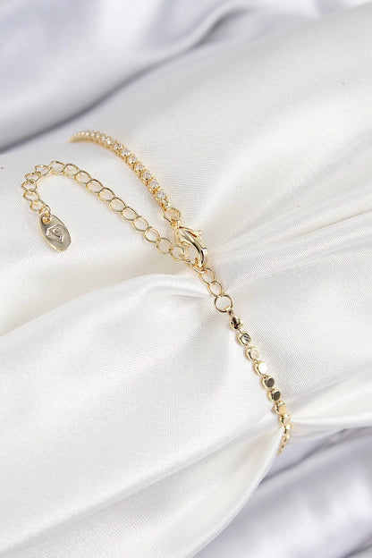 Mey İthalat® Pirinç Zirkon Taşlı Damla Model Ezme Zincir Gold Renk Kadın Bileklik