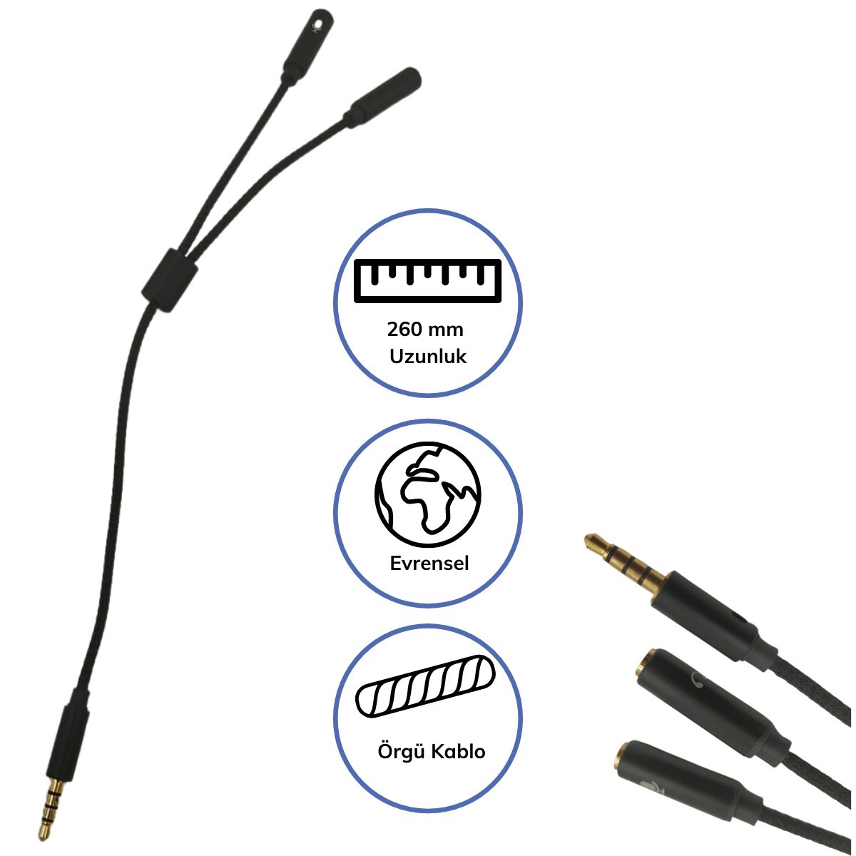 1 Erkek 2 Dişi 3.5 mm Kulaklık ve Mikrofon Ayırıcı Çoklayıcı Aux Kablo (5347)