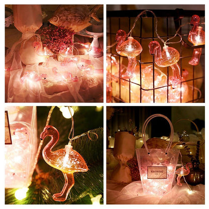 10'lu Pilli Led Flamingo Dekoratif Işık Zinciri Aydınlatma 1,5 Mt (5347)