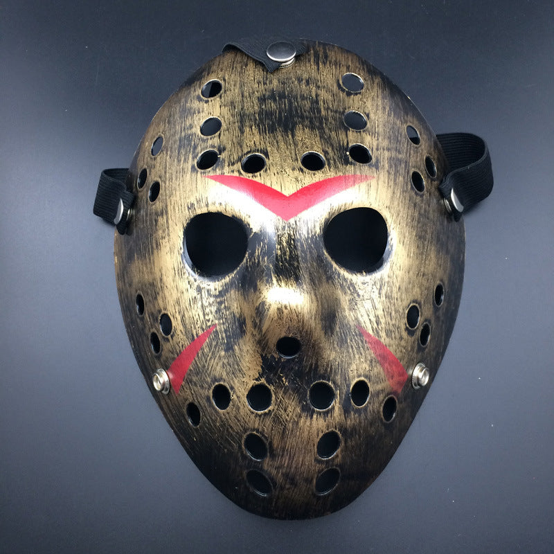 Bakır Renk Kırmızı Çizgili Tam Yüz Hokey Jason Maskesi Hannibal Maskesi (5347)