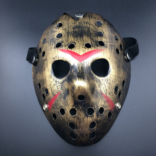 Bakır Renk Kırmızı Çizgili Tam Yüz Hokey Jason Maskesi Hannibal Maskesi (5347)