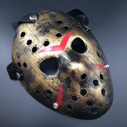 Bakır Renk Kırmızı Çizgili Tam Yüz Hokey Jason Maskesi Hannibal Maskesi (5347)