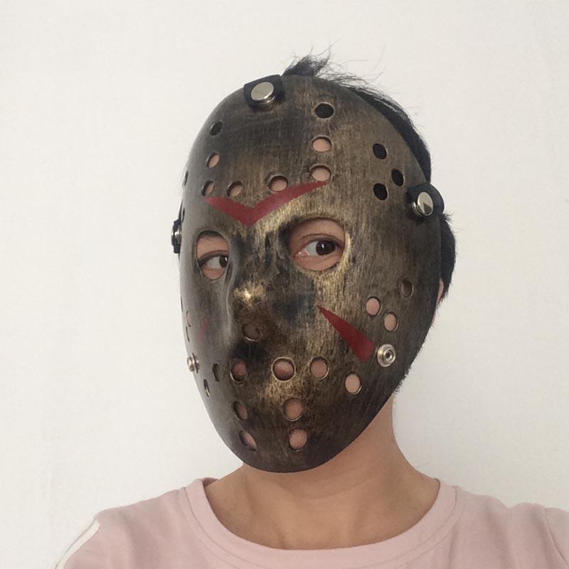 Bakır Renk Kırmızı Çizgili Tam Yüz Hokey Jason Maskesi Hannibal Maskesi (5347)