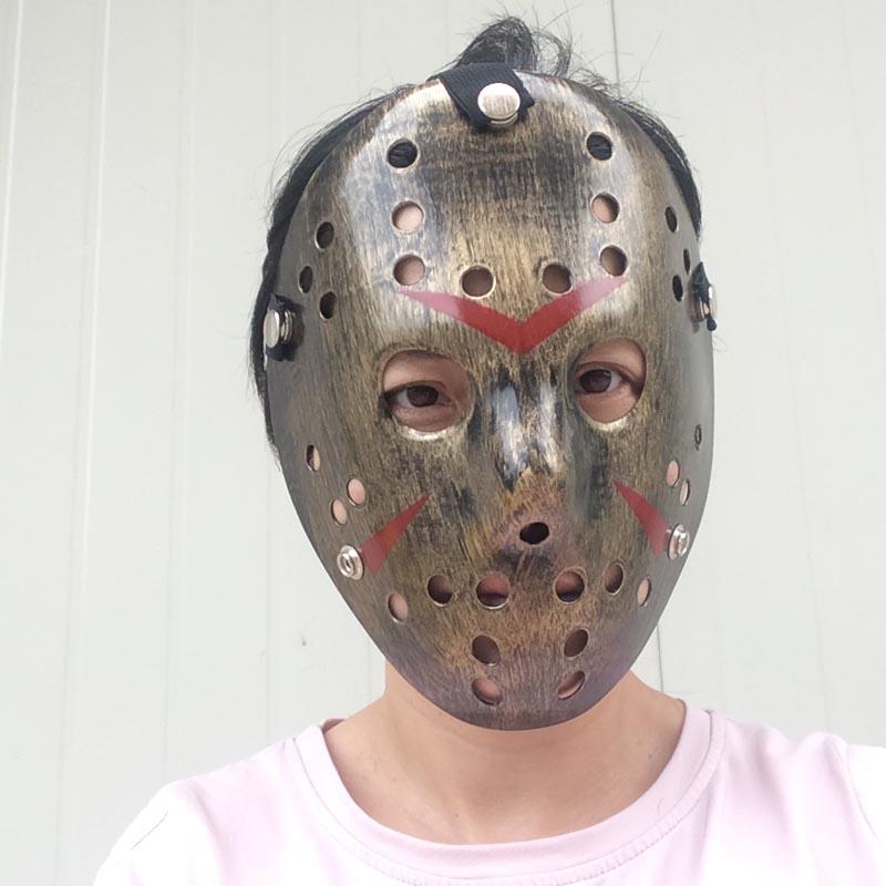 Bakır Renk Kırmızı Çizgili Tam Yüz Hokey Jason Maskesi Hannibal Maskesi (5347)