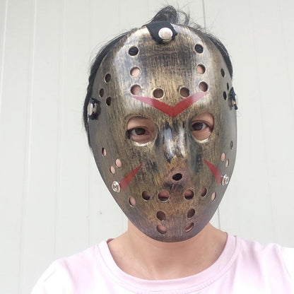 Bakır Renk Kırmızı Çizgili Tam Yüz Hokey Jason Maskesi Hannibal Maskesi (5347)