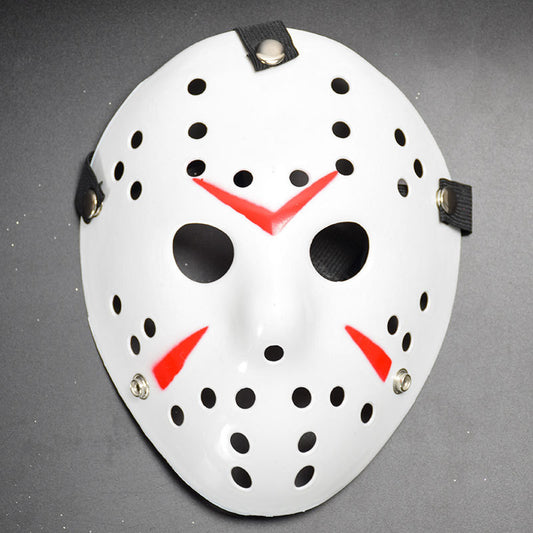 Beyaz Renk Kırmızı Çizgili Tam Yüz Hokey Jason Maskesi Hannibal Maskesi (5347)
