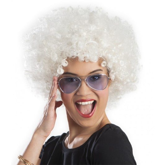 Beyaz Renk Kıvırcık Afro Bonus Peruk (5347)