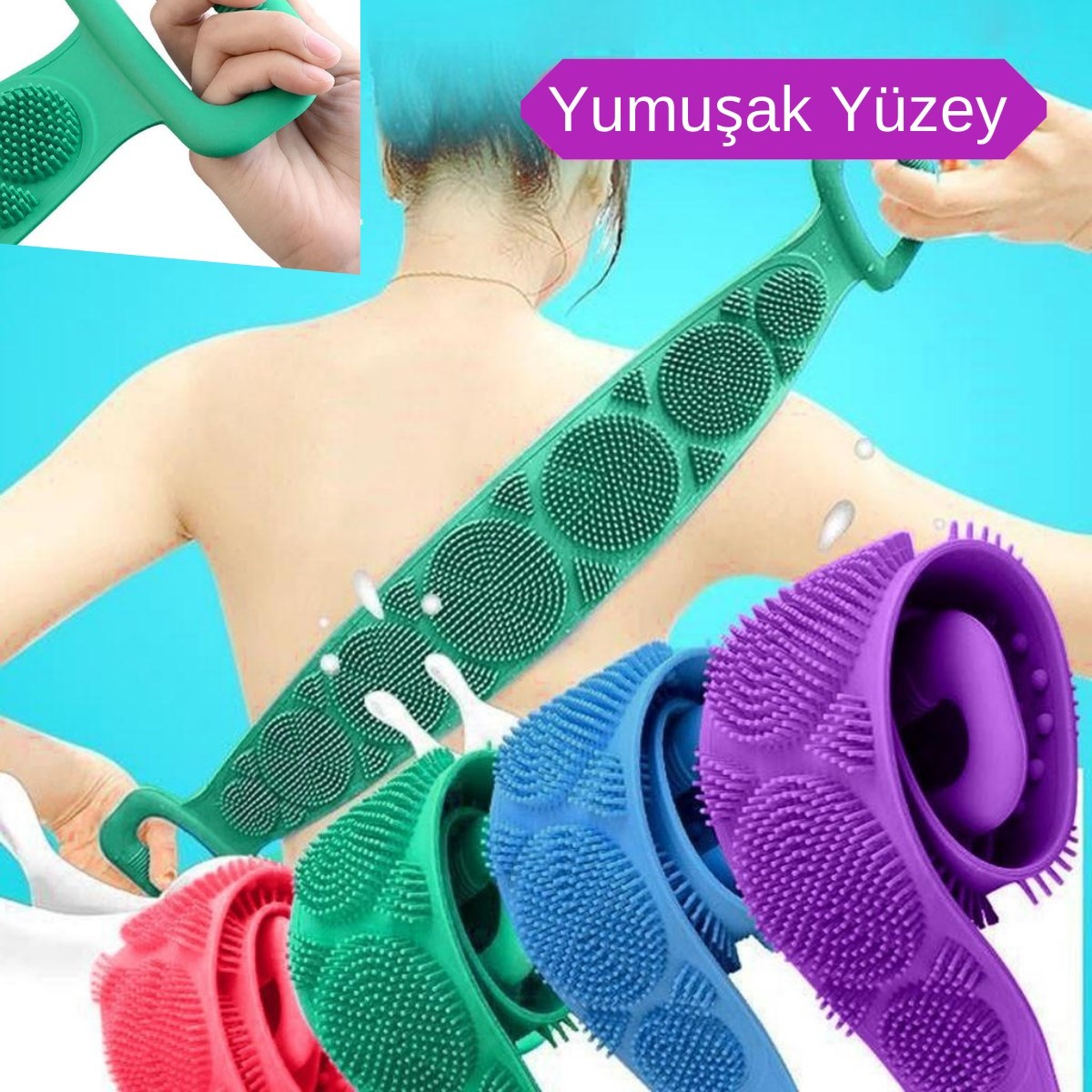 Çift Taraflı Banyo Hamam Lifi Silikon Masajlı Yumuşak Duş Lifi Uzun Ömürlü Hazır Banyo Kesesi (5347)