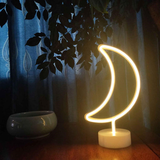 Dekoratif Pilli Ay Tasarımlı 3D Neon Led Masa Ve Gece Lambası (5347)
