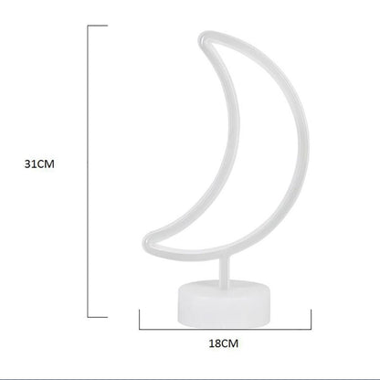 مصباح طاولة وليل LED نيون ثلاثي الأبعاد بتصميم قمر يعمل بالبطارية (5347)