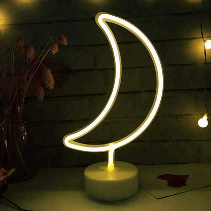 مصباح طاولة وليل LED نيون ثلاثي الأبعاد بتصميم قمر يعمل بالبطارية (5347)